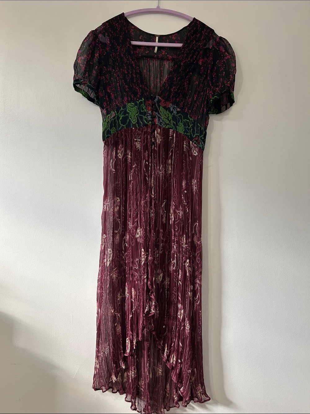 Free People Daisy Fields Maxi Top Plum Size S Sheer Bohemian Floral Feminine